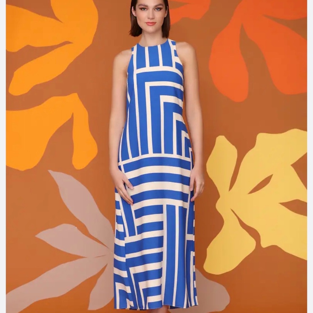 Donna Morgan Blue and White Midi Dress
